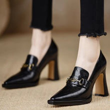 Load image into Gallery viewer, Retro Chunky-Heel Pointed-Toe Professional Women's Pumps | Slip-On Office Heels