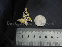 Load image into Gallery viewer, CZ Micro Pave Hollow Out Flower On Butterfly Shape Pendant/Charm,18K Dainty Gold Charm, Necklace Bracelet Charm Pendant,26x35mm,Sku#LK299