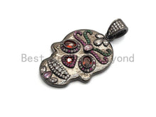 Load image into Gallery viewer, Colorful CZ Micro Pave Skull Pendant, Red Eye,Skull Pave Pen