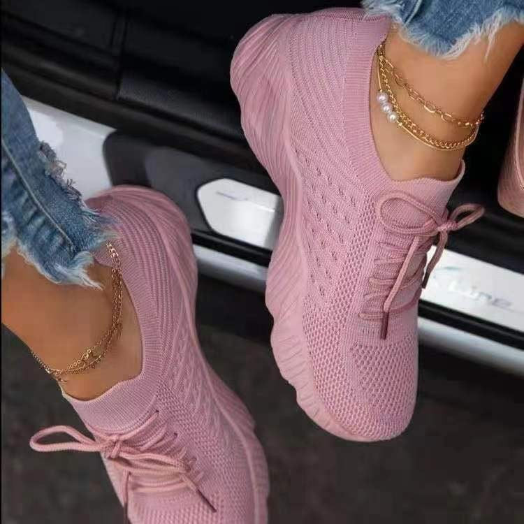 Women's Platform Sneakers | Breathable Flying Knit Lace-Up Walking Shoes