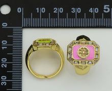 Load image into Gallery viewer, CZ Enamel Flower on Rectangle Adjustable Ring, Sku#X326