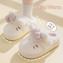 Load image into Gallery viewer, Women's Fluffy Cat &amp; Bow House Slippers | Plush Cotton Indoor Slippers