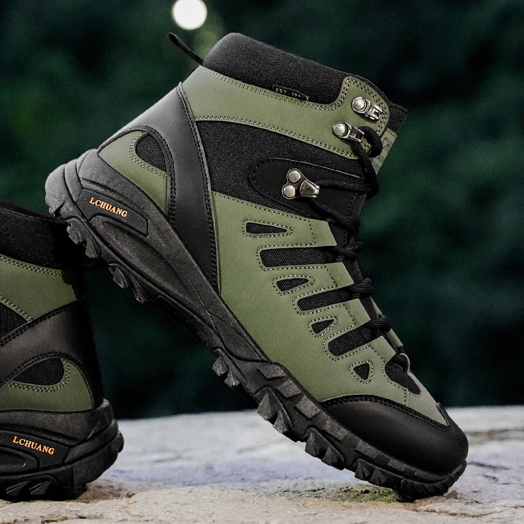 Women's High-Top Lace-Up Boots | Square Heel Dr. Martens Style | Army Green & Black