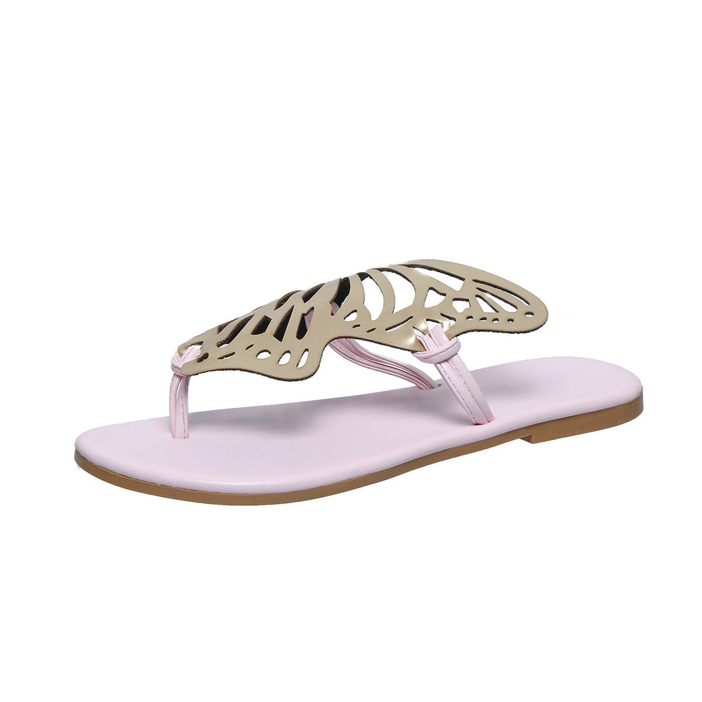 Women's Butterfly Cutout Flat Sandals | PU Open-Toe Slide Slippers