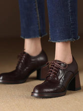 Load image into Gallery viewer, Women's British-Style Round-Toe Chunky Heel Pumps | Cross-Tie Strap Dress Shoes