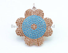 Load image into Gallery viewer, CZ Micro Pave Turquoise Flower Pendant, Cubic Zirconia Pendant, 23mm, SKU#F25C