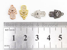 Load image into Gallery viewer, CZ Micro Pave Clear Hamsa Hand Evil Eye Pendant/Charm, Clear Cubic Zirconia Pave Bracelet Charms,8x13mm, sku#B72