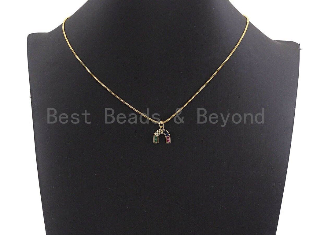 CZ Colorful Micro Pave Baguette Horseshoe Shape Charm, Reversed U Shape Pave Pendant, Gold plated, 12x12mm, Sku#F955