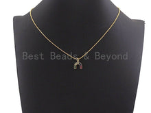 Load image into Gallery viewer, CZ Colorful Micro Pave Baguette Horseshoe Shape Charm, Reversed U Shape Pave Pendant, Gold plated, 12x12mm, Sku#F955