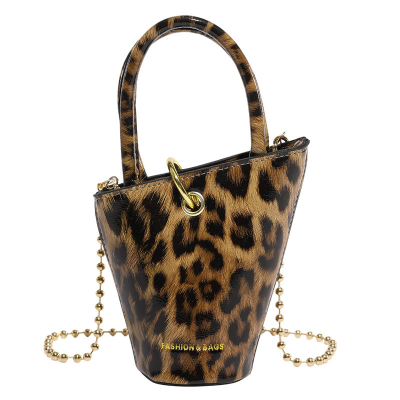 Leopard Print Mini Crossbody Bag - Trendy Bucket Style Shoulder Bag for Women