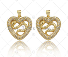 Load image into Gallery viewer, CZ Micro Pave Snake On Heart Shape Pendant/Charm,Cubic Zirconia Gold Charm, Necklace Bracelet Charm Pendant,21x21mm, Sku#LD32