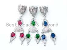 Load image into Gallery viewer, CZ Micro Pave Tassel Head with Fuchsia/Green/Cobalt Gemstone Pendant, sku#L155