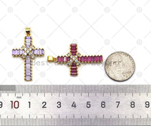 Load image into Gallery viewer, Colorful Big CZ Micro Pave Cross Shape Pendant, 18K Gold Filled Cross Charm, Necklace Bracelet Charm Pendant,Sku#JL61
