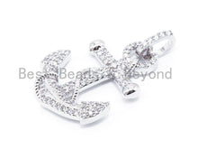 Load image into Gallery viewer, CZ Clear Micro Pave 37x21mm Anchor Pendant, Cubic Zirconia Pave Pendant/Charm in Gold/Gunmetal/Silver Finish, Men's Jewelry Finding, sku#F99