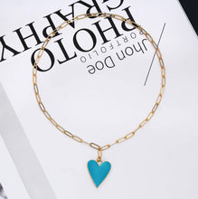 Load image into Gallery viewer, Enamel Heart Paperclip Chain Necklace, Sku#CL04