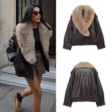 Load image into Gallery viewer, Women's Stylish And Elegant Faux Fur-Decorated Leather Jacket