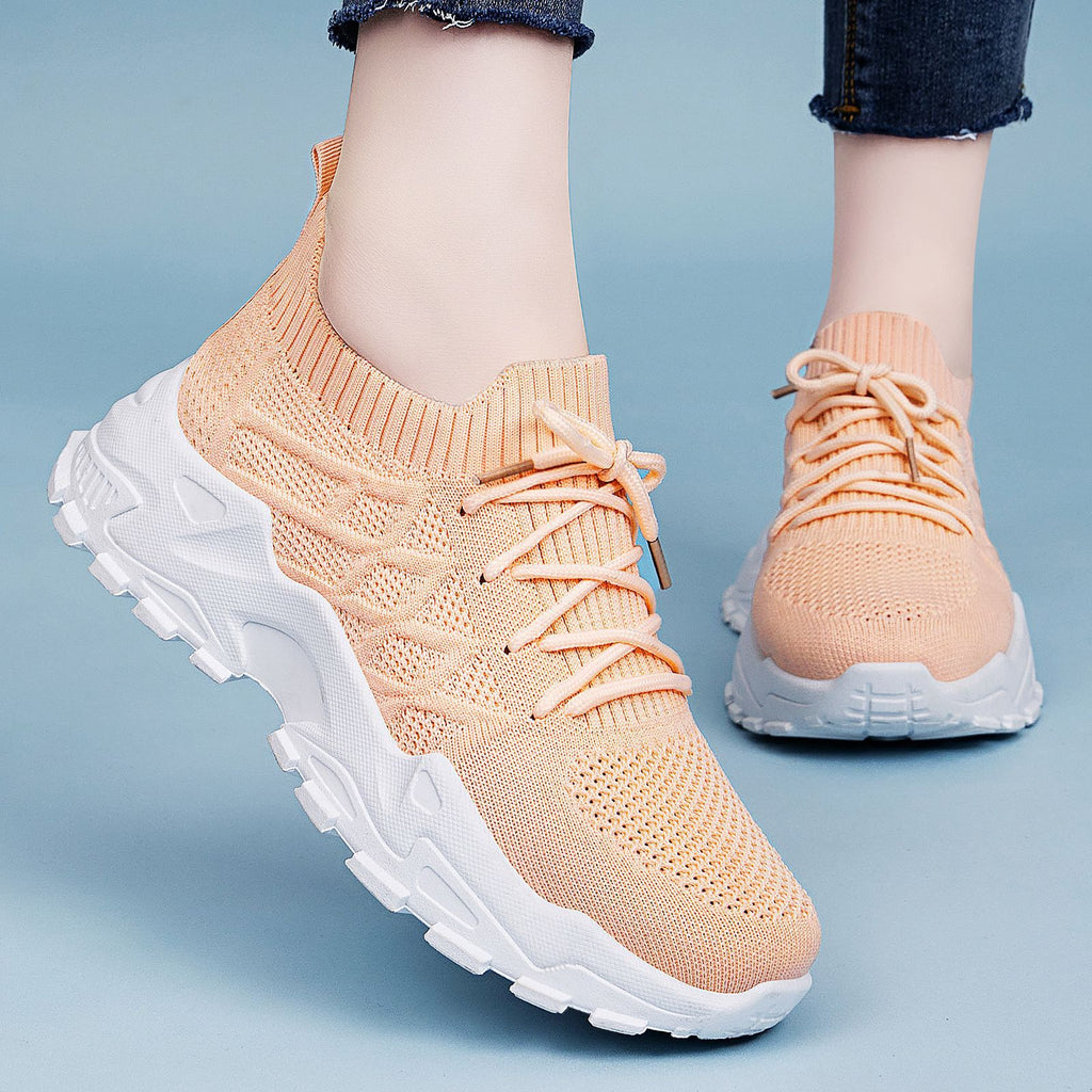 Women's Height Increasing Sneakers | Flyknit Dad Shoes with Padded Comfort Sole & Mesh Lining