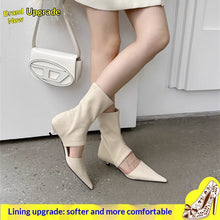 Load image into Gallery viewer, Women's French-Style Pointed-Toe Stiletto Boots - Mid-Calf Hollow-Out Design Stretchy PU Leather