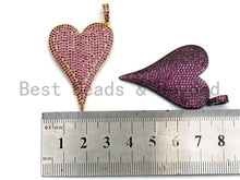 Load image into Gallery viewer, CZ Fuchsia Micro Pave Large Heart Pendant, Heart Shaped Pave Pendant, Gold/Rose Gold/Silver/Gunmetal plated, 30x41mm, Sku#X52