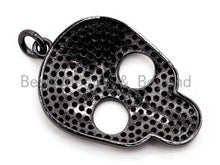 Load image into Gallery viewer, Black CZ Pave On Black Micro Pave Skull Head Charm Beads, Halloween Beads, Cubic Zirconia Pave Skull Charm,Skull Pendant 18x27mm, sku#F381