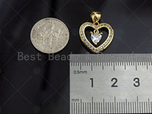 Load image into Gallery viewer, 18K Gold Heart with Dangle Diamond Pendant, Heart Charm, Gold Heart Pave Pendant, Gold plated, 16mm, Sku#LK59