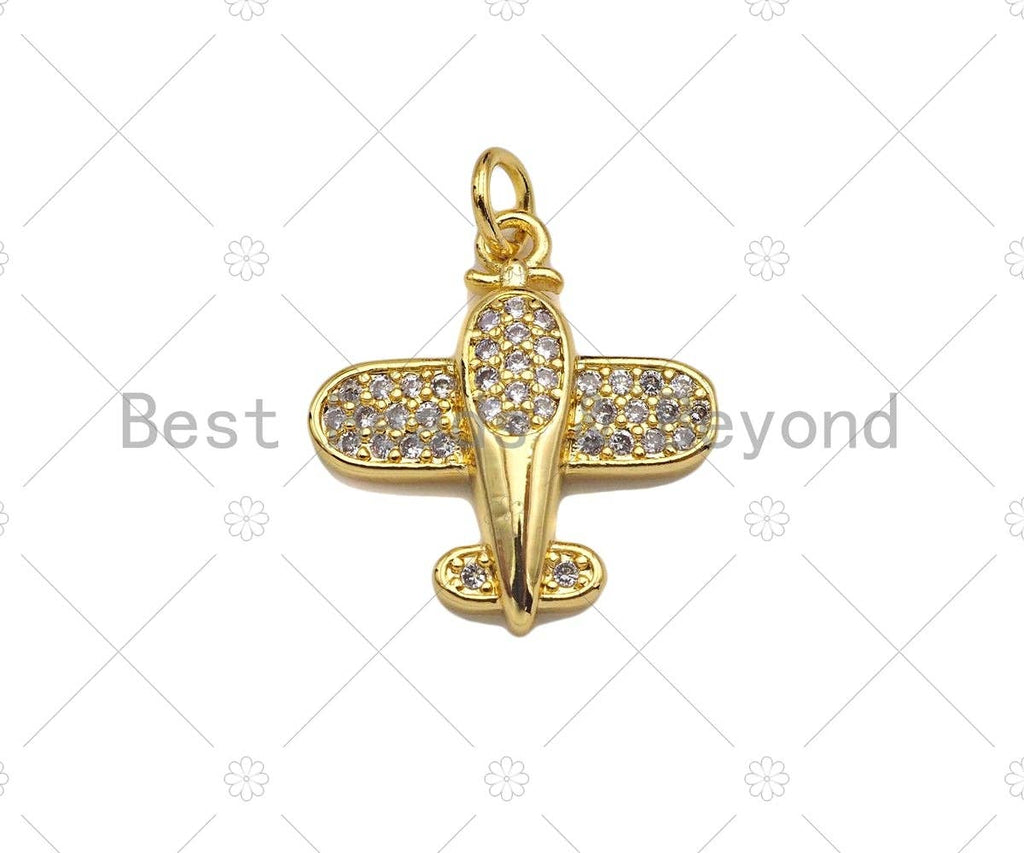 CZ Micro Pave Airplane Shape Pendant/Charm,Cubic Zirconia Charm, Necklace Bracelet Charm Pendant,18x19mm, Sku#LK256