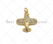Load image into Gallery viewer, CZ Micro Pave Airplane Shape Pendant/Charm,Cubic Zirconia Charm, Necklace Bracelet Charm Pendant,18x19mm, Sku#LK256
