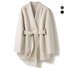 Load image into Gallery viewer, Camel-wool V-neck Wool Double-faced Wool Belted Coat