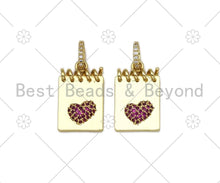 Load image into Gallery viewer, Fuchsia CZ Micro Pave Heart On Calendar Pendant/Charm, 18K Gold Filled Notebook CZ Pendant, Necklace Bracelet Charm Pendant,13x21mm,Sku#L605