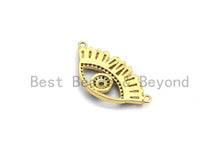 Load image into Gallery viewer, Multi-Color CZ Micro Pave Long eyelash Evil Eye Connector, Rainbow CZ Micro Pave Evil Eye Necklace Connector, Gold plated, 14x27mm,,sku#F658