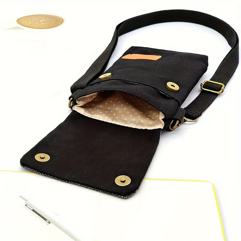 Canvas Crossbody Phone Bag - Retro European Patchwork Design for Women