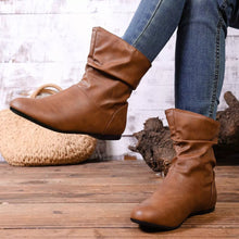 Load image into Gallery viewer, Women's Flat Ankle Boots – Wrinkled PU Leather Side Zipper | Black &amp; Brown