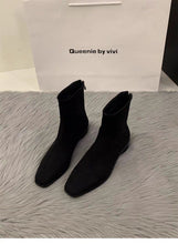 Load image into Gallery viewer, Women's Chunky Heel Suede Fleece-Lined Square Toe Ankle Boots – Back Zipper Winter Boots