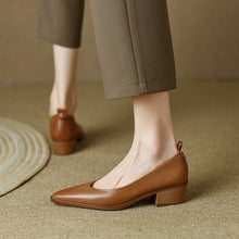 Load image into Gallery viewer, Women's Sheepskin Chunky Heel Slip-On Shoes | Pointed Toe Low Heels