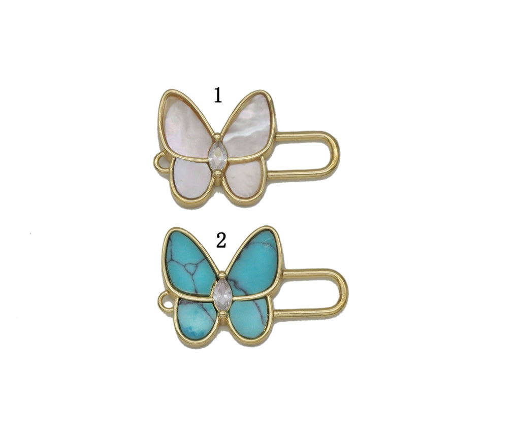 Gold CZ MOP/Turquoise Butterfly Charm, Sku#L697