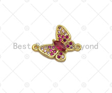 Load image into Gallery viewer, Fuchsia CZ Butterfly Connector, Butterfly Bracelet Link, Butterfly Pendant, Cubic Zirconia Pendant, Gold Tone, 16x18mm, Sku#LK86