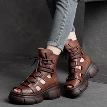 Load image into Gallery viewer, Women's Roman Gladiator Sandal Boots | Open Toe Buckle Hollowed-Out Design | Black Brown