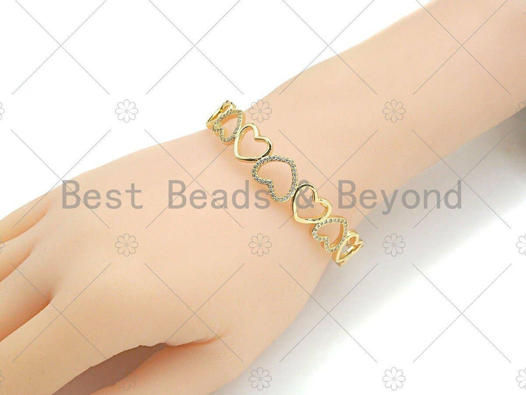 CZ Micro Pave Gold Heart Link Bracelet SKU#LD85