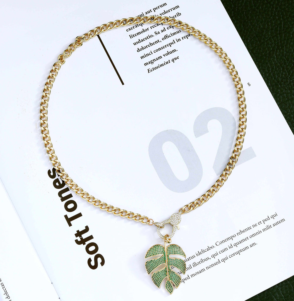 Leaf Cuban Chain Necklace, sku#CL08