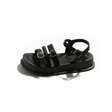 Load image into Gallery viewer, Women's Roman Style Flat Sandals | Buckle Beach Shoes | Black &amp; Off-White