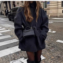 Load image into Gallery viewer, Womens Wool Coat With Belt Mock Neck And Solid Color