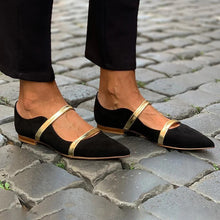 Load image into Gallery viewer, Women's Pointed-Toe Suede Dress Shoes with Rhinestone Straps | Low Chunky Heel
