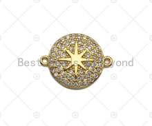 Load image into Gallery viewer, Clear CZ Micro Pave North Star on Round Shape Connector/Link, CZ Pave Bracelet Necklace Connector in Gold Finish,17x22mm,sku#LK149
