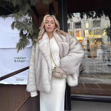 Load image into Gallery viewer, Mid Length Womens Faux Fox Fur Coat With A Blazer Style Collar