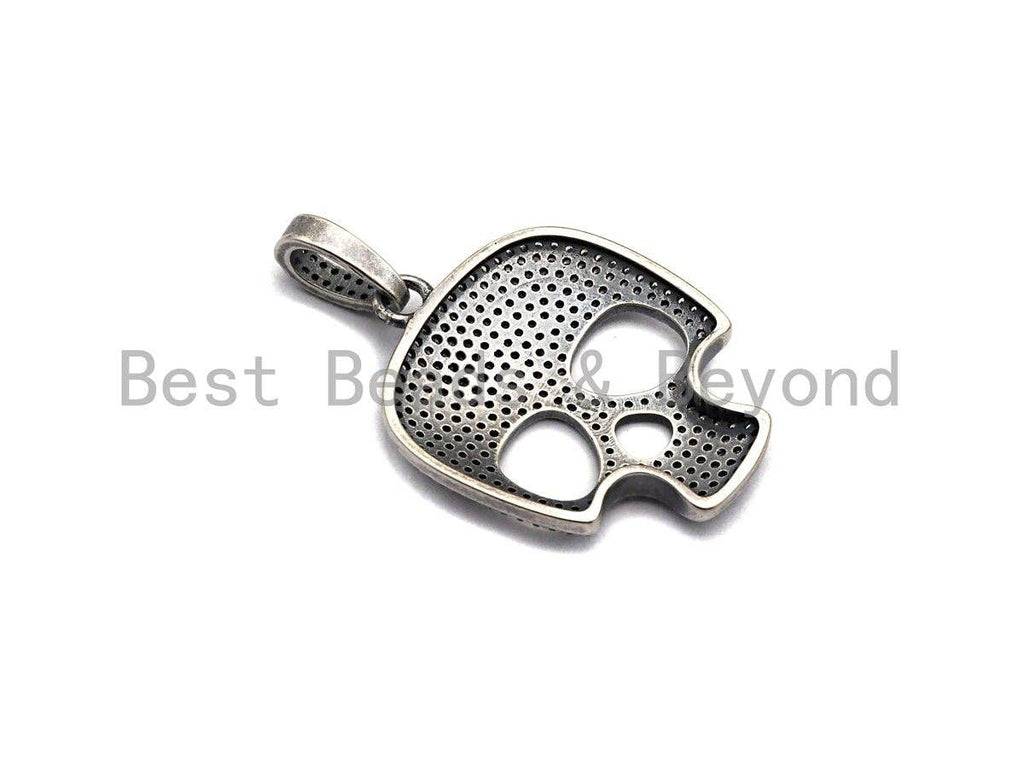 Oxidized silver CZ Micro Pave Skull Pendant/Charm, Antique SIlver Color Skull, Cubic Zirconia Pendant Charm, 26x33mm,sku#X121