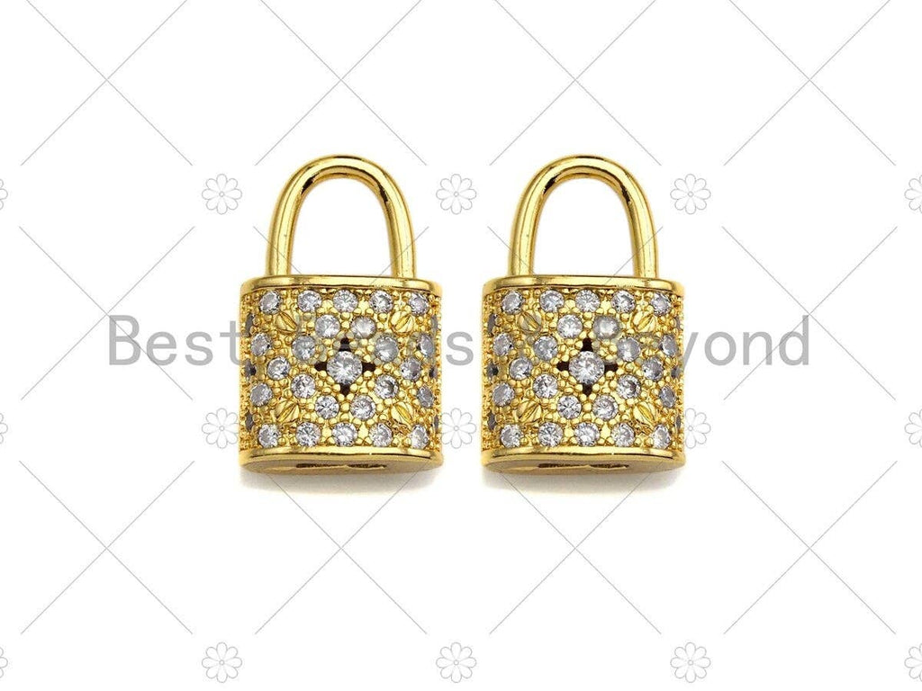 18K Gold Micro CZ Pave Lock Pendant, Gold Lock Charm,  Padlock Beads, Jewelry Findings, 12x18mm, sku#LK46