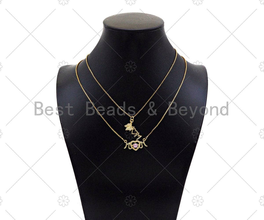 Gold Filled CZ Micro Pave Mom Heart Shape Pendant,18K Gold Filled Mom Charm, Mother's Day Necklace Bracelet Pendant,8x20/12x27mm,Sku#LK365