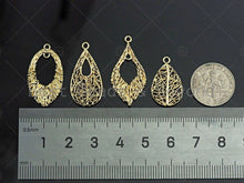 Load image into Gallery viewer, Filigree Gold Lacy Charm, heart/leaf/oval/Teardrop Shape Brushed Gold Twisted Wire Charm Pendants for Earrings necklace making, sku#CP06