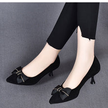 Load image into Gallery viewer, Women's Korean-Style Pointed Toe Stiletto Pumps with Bow Detail | Matte Finish