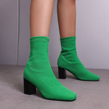 Load image into Gallery viewer, Women's Over-the-Knee Stretch Satin Boots | Chunky Heel Ankle Boots
